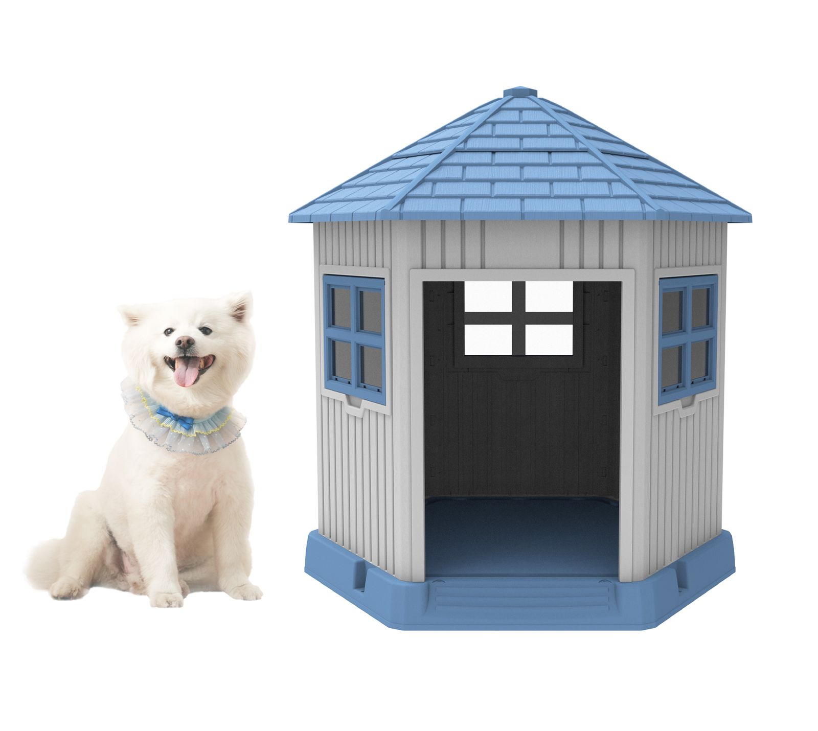 20%割 犬小屋 ペットハウス L グレー ブルー 室内外対応 オシャレなプラスチック製