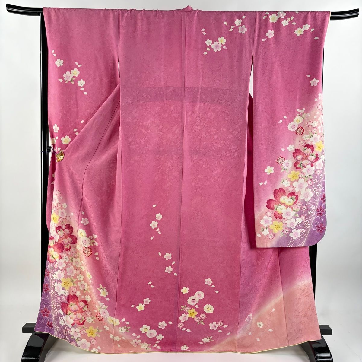 振袖 身丈168cm 裄丈68.5cm L 袷 菊 金彩 ぼかし ピンク 正絹 名品