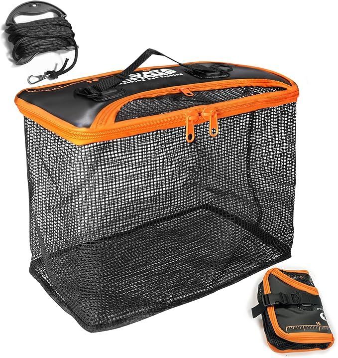 ワタチャンプ(WATACHAMP) スカリ 釣り 折りたたみフローティングスカリ 40cm 活かし網 バケツ 8mロープ付属 多機能 釣り 磯釣り 釣り具 釣り用ケース BOX バッカン タックルバッグ 活かし バケツ eva (赤) 折り