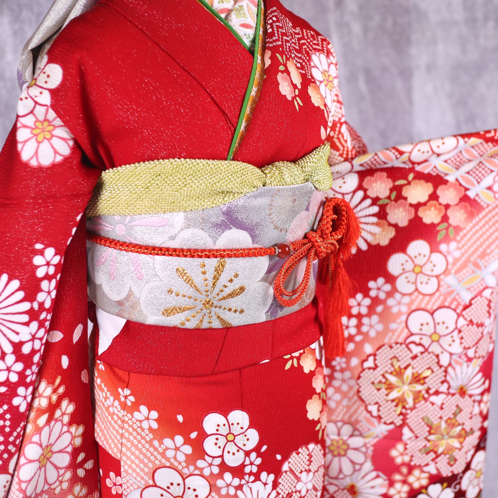 美品 成人式 振袖 正絹縮緬着物 7点セット 身丈165cm 【公式通販】