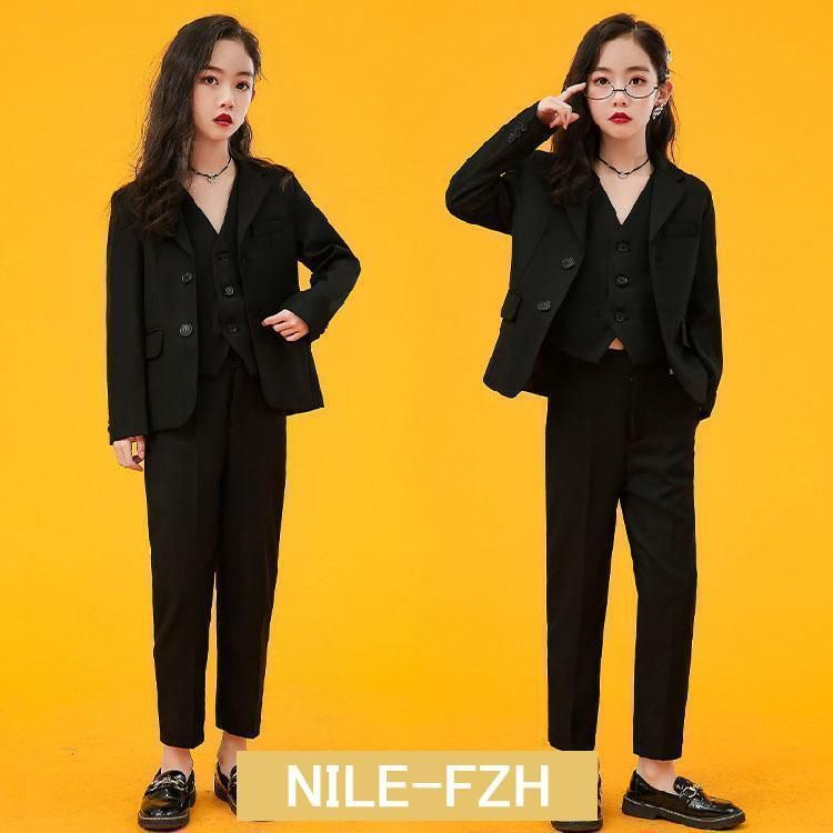 ピアノ発表会 パンツスーツ 女の子 韓国 制服 卒業式 卒服 入学式 パンツスーツ 160 ブラックフォーマル 子供スーツ スーツ 黒スーツ 大きいサイズ 子