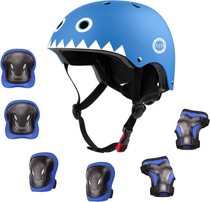 XJD ヘルメット こども用 キッズプロテクターセット 調節可能 巾着袋付き M:55～57cm( モンスター、青色，  M:55～57cm)