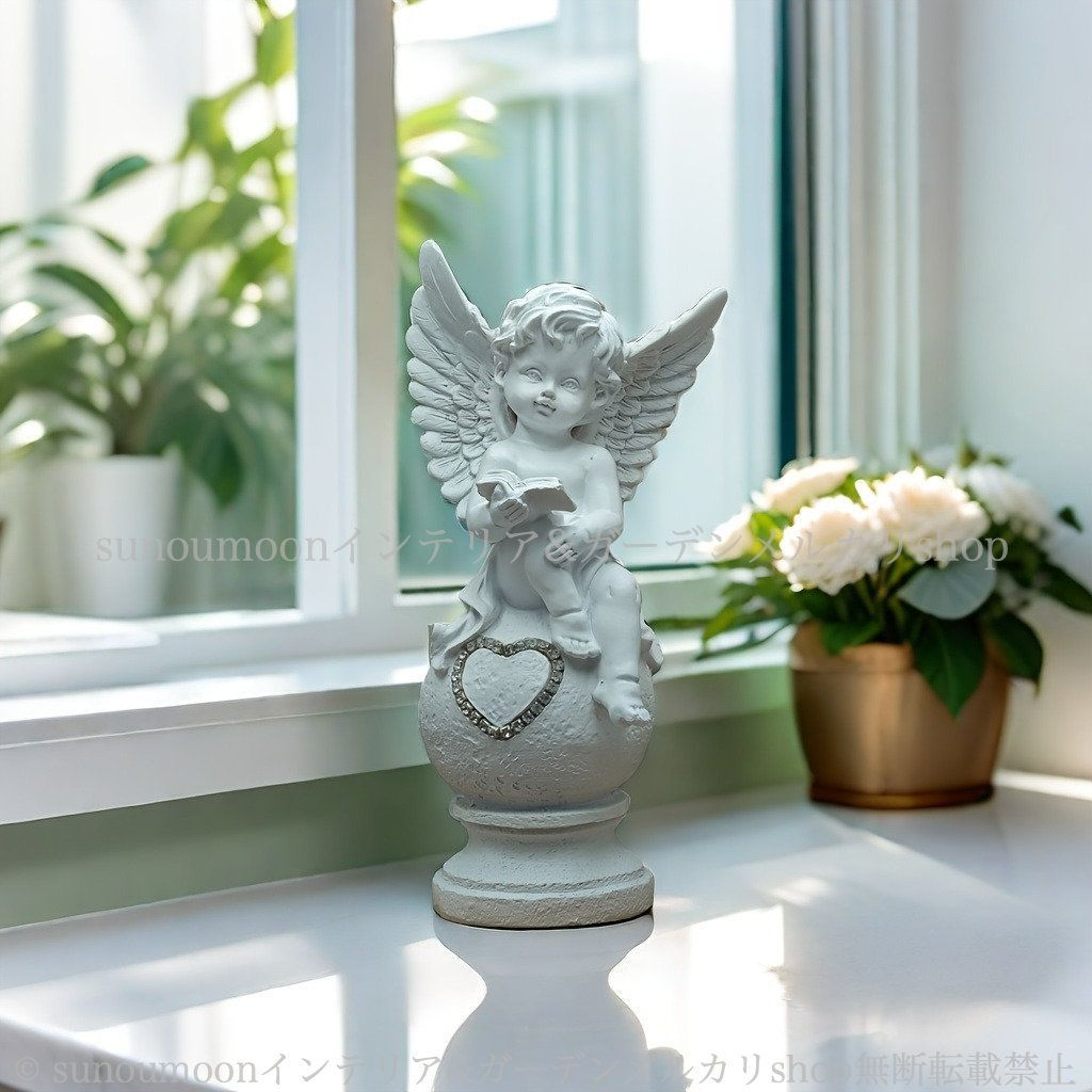  おしゃれ 庭の装飾 樹脂 ガーデン雑貨 ハート 雑貨 白 ガーデンインテリア 彫刻 ホワイト ガーデニング エンジェル ガーデンオブジェ ガーデン 天使 インテリア お洒落 庭 置物 4-7 オーナメント オブジェ 園芸用品