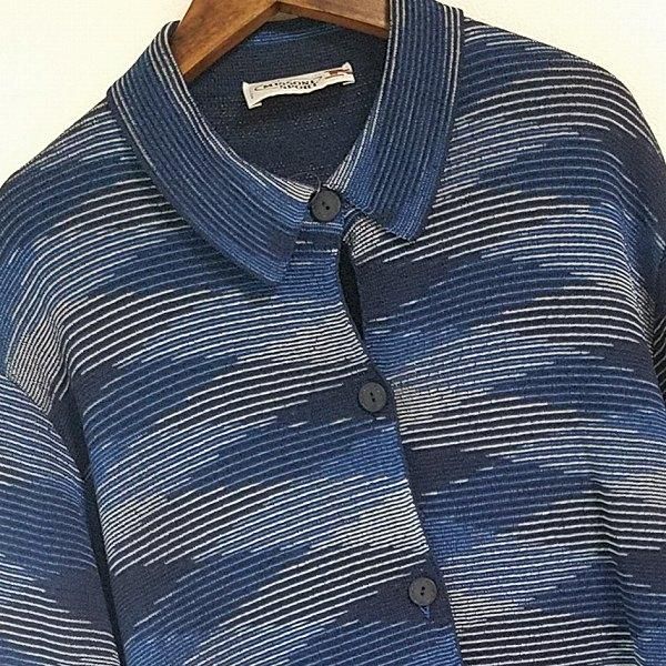 （c1）ミッソーニ　size46 カーディガン　イタリア製　Missoni 長袖 anc ミッソーニ スポーツ MISSONI SPORT カーディガン 紺系 総柄