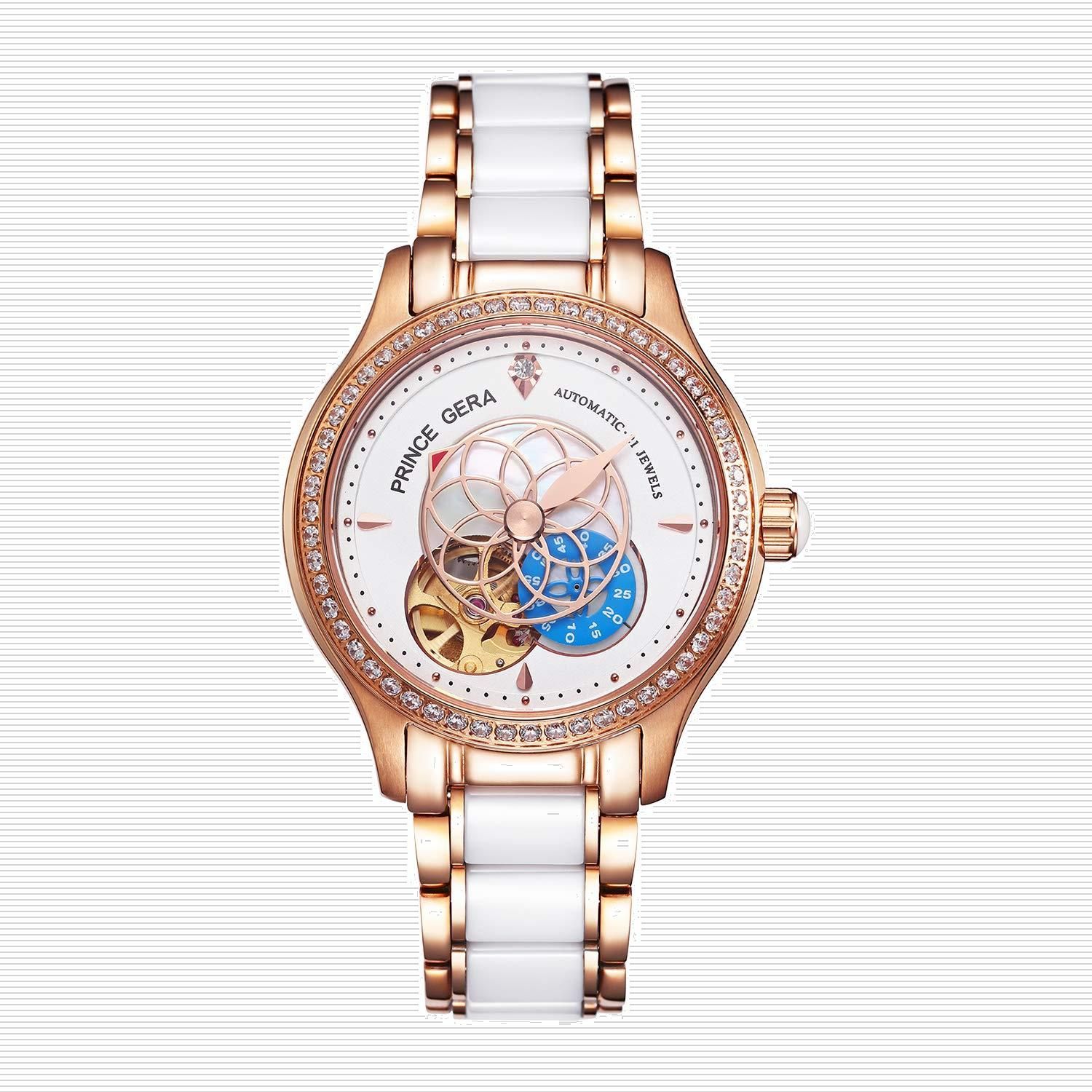 【在庫処分】ローズゴールド腕時計 防水 5ATM 高級 機械式 腕時計レデイース- レディース-自動巻き 腕時計 GERA PRINCE