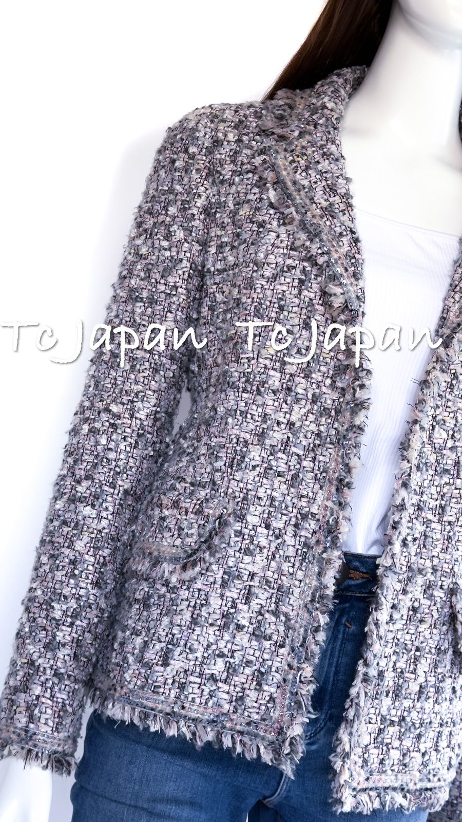 シャネル ジャケット スーツ CHANEL グレー ピンク ラベンダー マルチ  