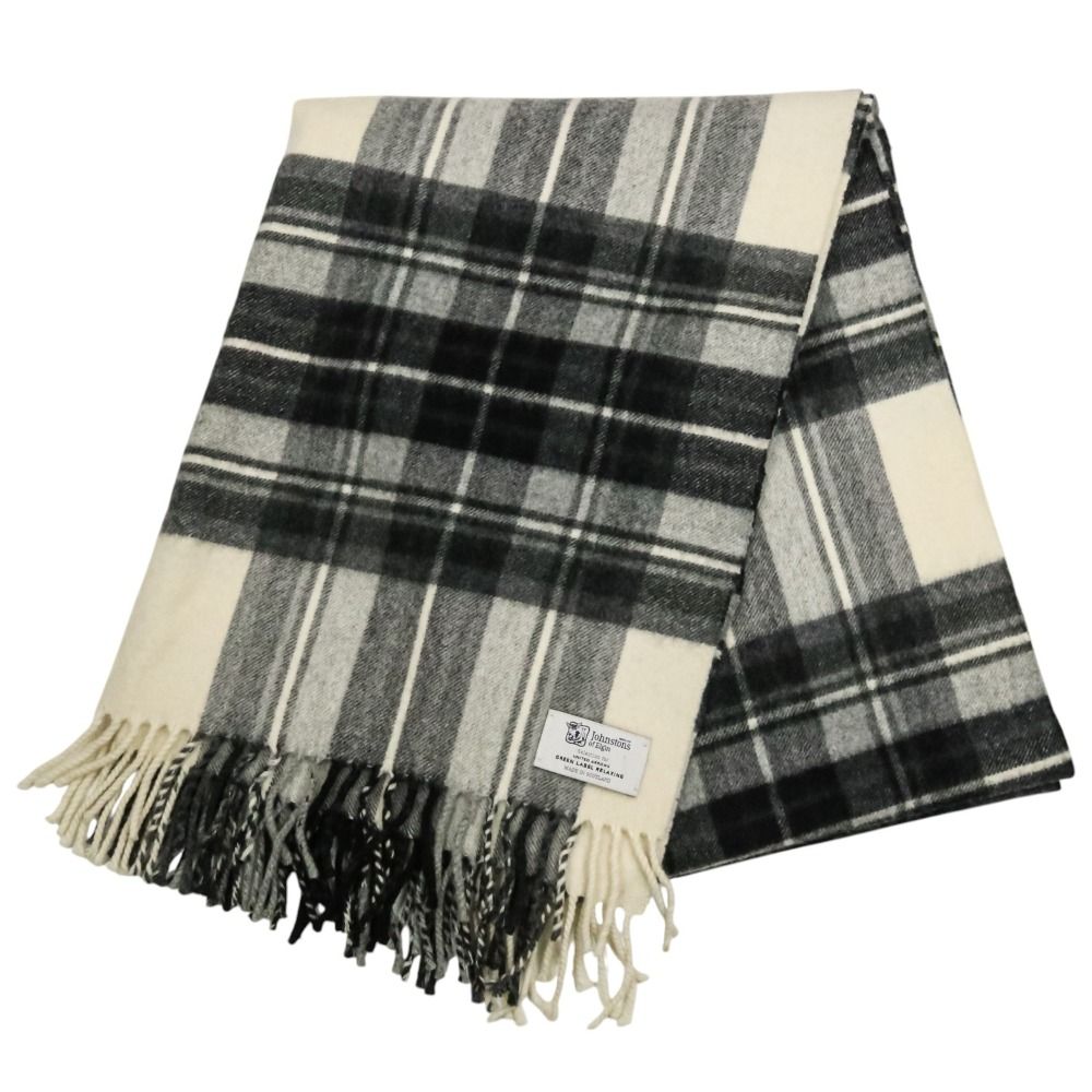 Johnstons of Elgin ジョンストンズオブエルガン グリーンレーベルリラクシング別注 チェック 大判ストール グレー ブラック レディース 古着