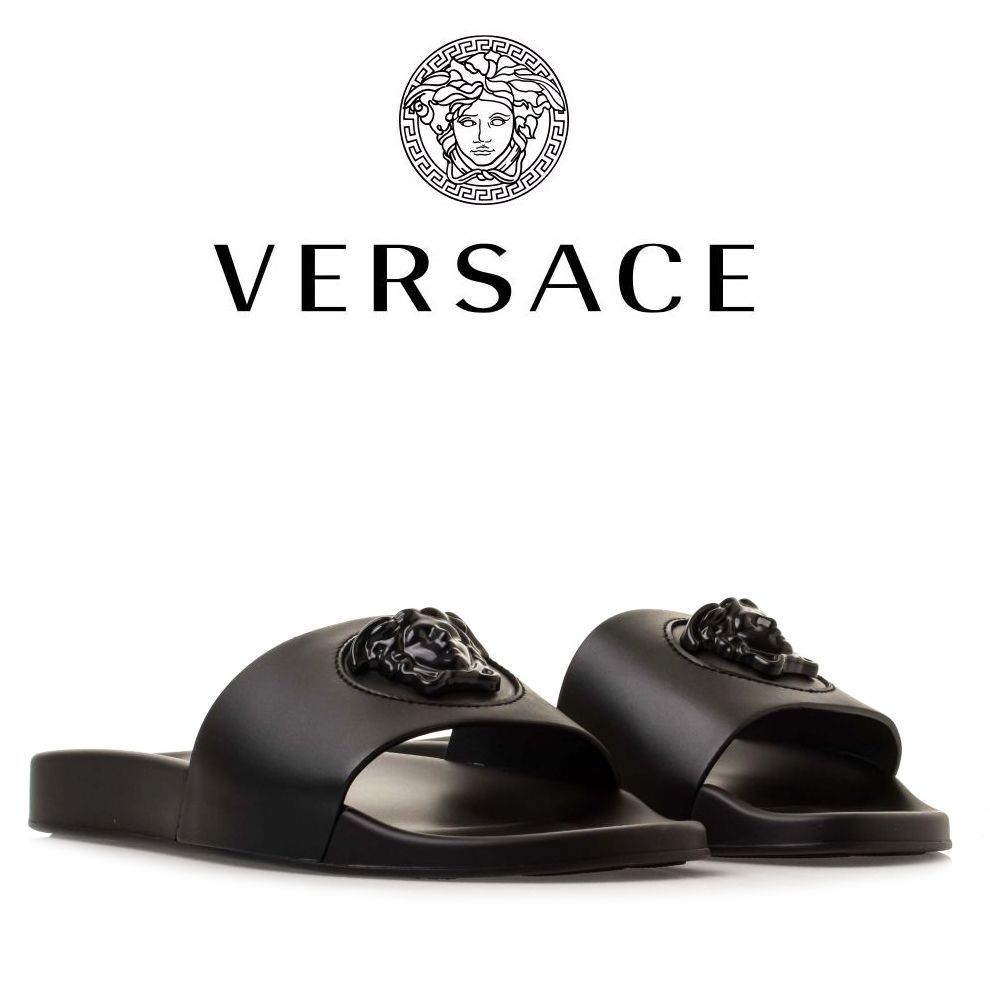 4 VERSACE 1001184 DV46G ブラック パラッツォ メデューサ レザー サンダル シャワーサンダル - メルカリ