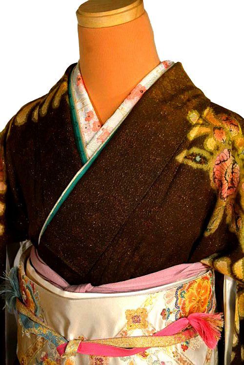 振袖 着物 送料無料 最高峰 暈し染め 金通し地 辻が花 楓 藤 花柄 身丈167.5cm 裄丈65.5cm 正絹 成人式 T3652