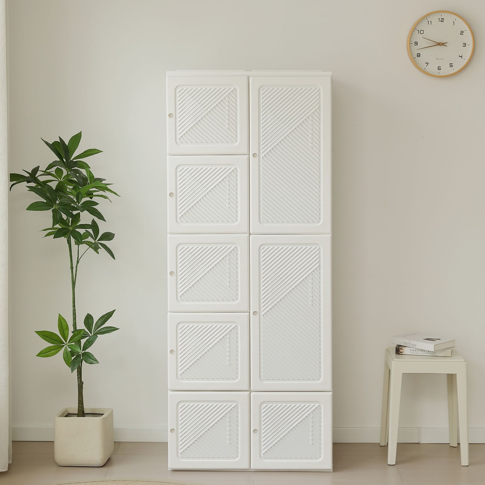 幅69 高さ170cmホワイト扉 ワードローブ クローゼット 一体折りたたみ式 収納 扉付き 洋服ダンス ハンガーラック 簡単組立 大容量 衣類 雑物 防塵 省スペース 高耐荷重 新生活 おしゃれ