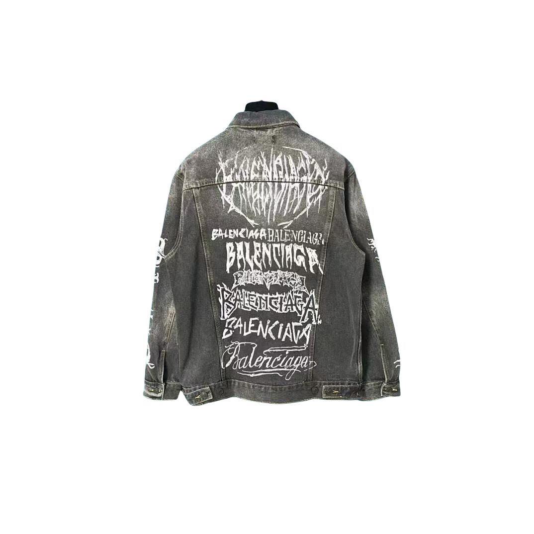 Balenciaga デニムジャケット ブラック グラフィックプリント - メルカリ