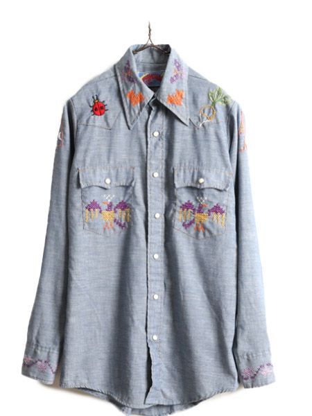 Vintage 70s Wrangler シャンブレーウエスタンシャツ USA製 Wrangler - ☆ラングラー 70s ヴィンテージ シャンブレー