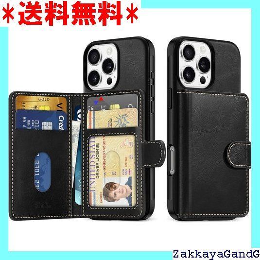 SHIELDON iPhone16 Pro 対応 財布型ケース 本革レザー ウォレット付き 分離不可 6枚カード収納 RFIDブロッキング 背面保護 あいふぉん16 プロ 対応ケース 滑り止め 指紋防止 携帯便利 アイホン16 P トロブラック 307