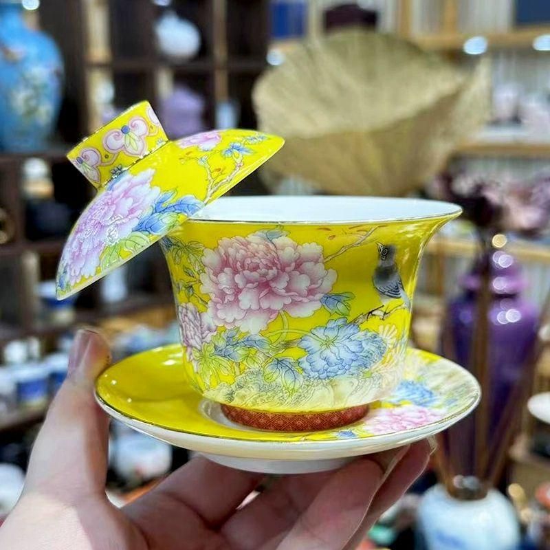中国茶器 景徳鎮 陶磁器 青花馬蹄三才蓋碗 喜上眉梢 茶碗 煎茶器 新品未使用 中国茶器 景徳鎮 陶磁器 青花馬蹄三才蓋碗 喜上眉梢 茶碗 煎茶器