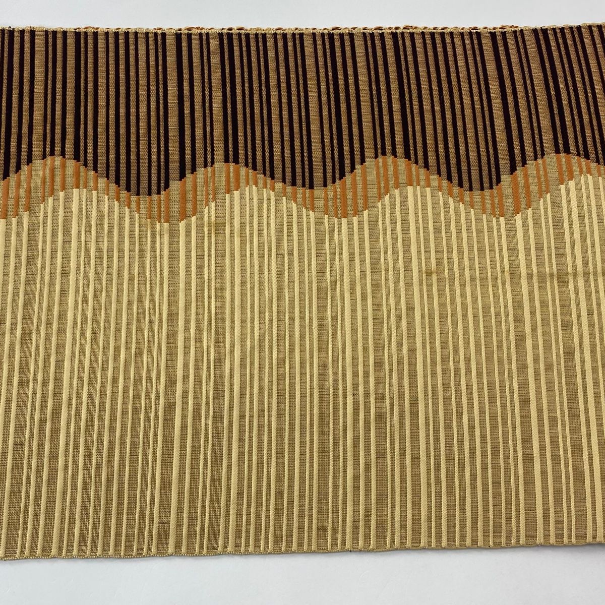 名古屋帯 優品 八寸名古屋帯 松葉仕立て 縞 よろけ縞 薄茶色 正絹