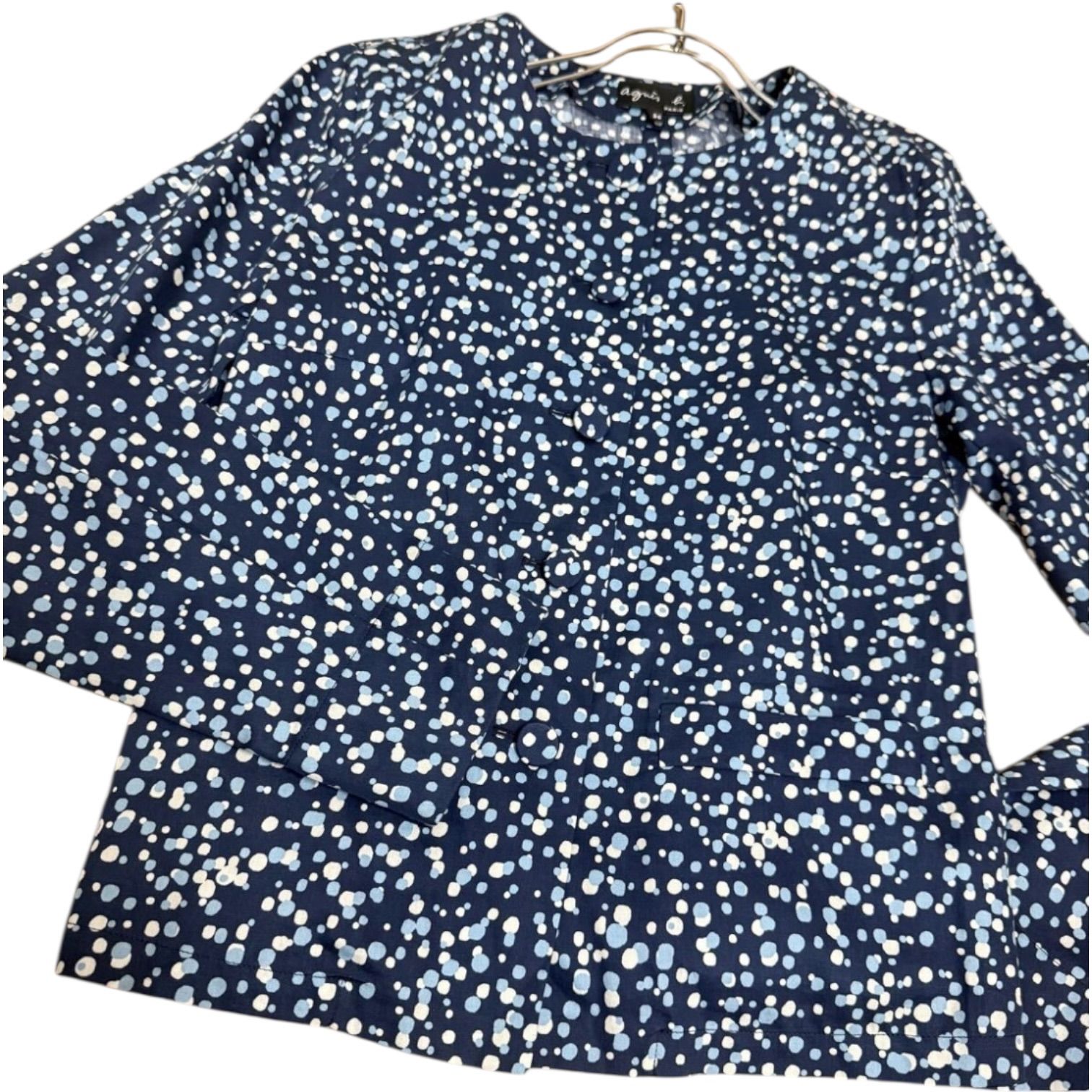 agnes b. アニエスベー ノー ジャケット ドット柄 ICB4 VESTE ドットプリントノー ジャケット定価¥44 000 薄手 シャツジャケット GULLKHAN_COM