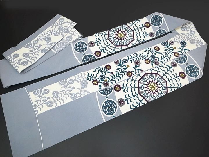 袋名古屋帯 美品 逸品 草花 鳥 金糸 相良刺繍 ベージュ 正絹 【中古