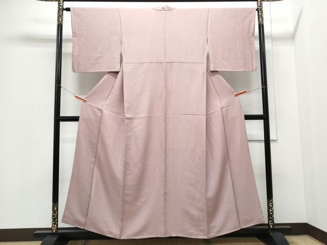 平和屋着物▽上質な色無地 単衣 風景地紋 薄柿色 正絹 逸品