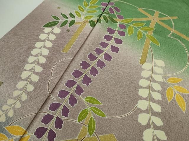 平和屋本店■極上　人形作家・ホリヒロシ　訪問着　藤花房　薄緑色地　暈し染め　鬼しぼ縮緬　逸品　DZAA5543kh5 平和屋本店□極上 人形作家・ホリヒロシ 訪問着 藤花房 薄緑色地 暈し