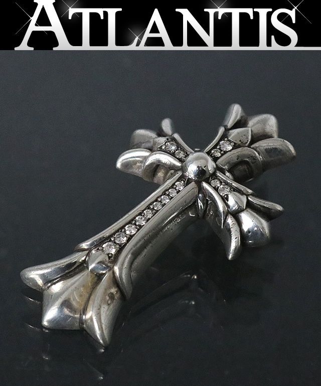 CHROME HEARTS 銀座店 クロムハーツ ダブルCHクロス スモール パヴェダイヤ ペンダント トップ メンズ シルバー SV925 97368
