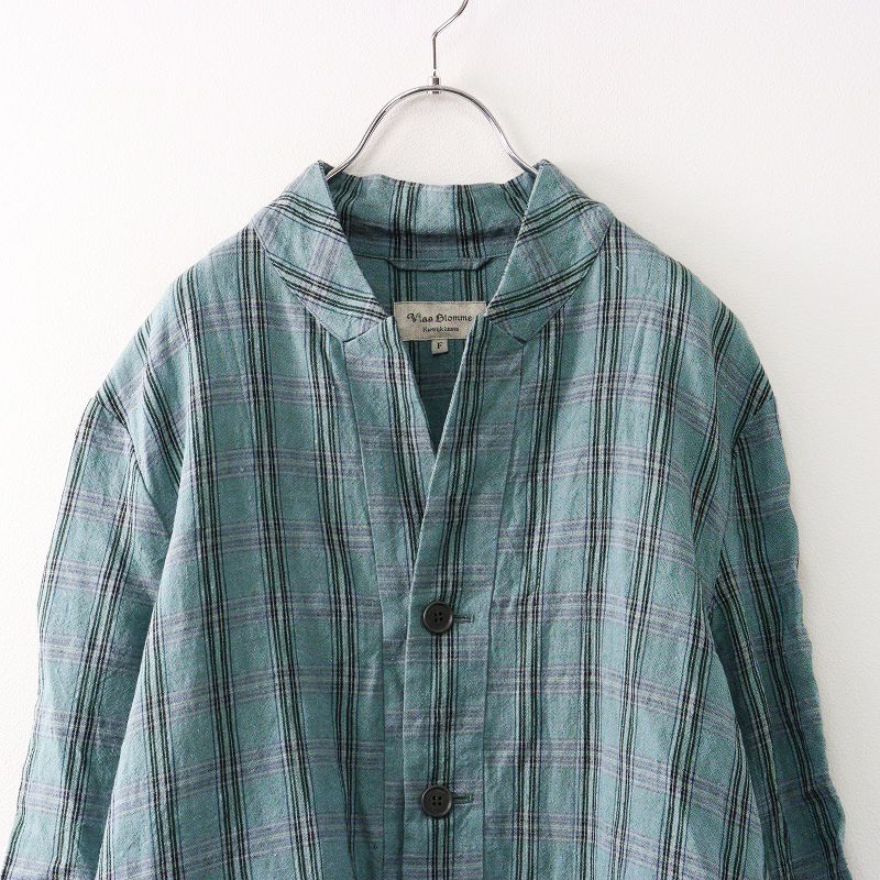 美品 ヴラスブラム Vlas Blomme Pale blue check アトリエコート F  