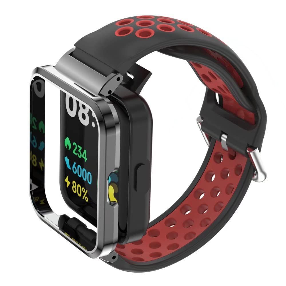 【特価】[T-BLUER] はRedmiWatch2 Liteストラップと互換性があり、シリコーン通気性時計バンドステンレススチールメタル保護フレームブレスレットアクセサリーXiaomi Mi WatchLite2スマートウォッチ用