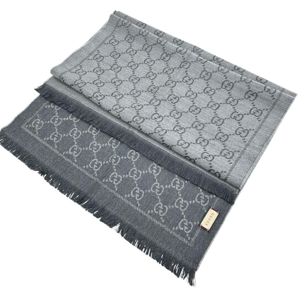 GUCCI/グッチ】GG柄 ストール ショール ウール100％ グレー レディース  