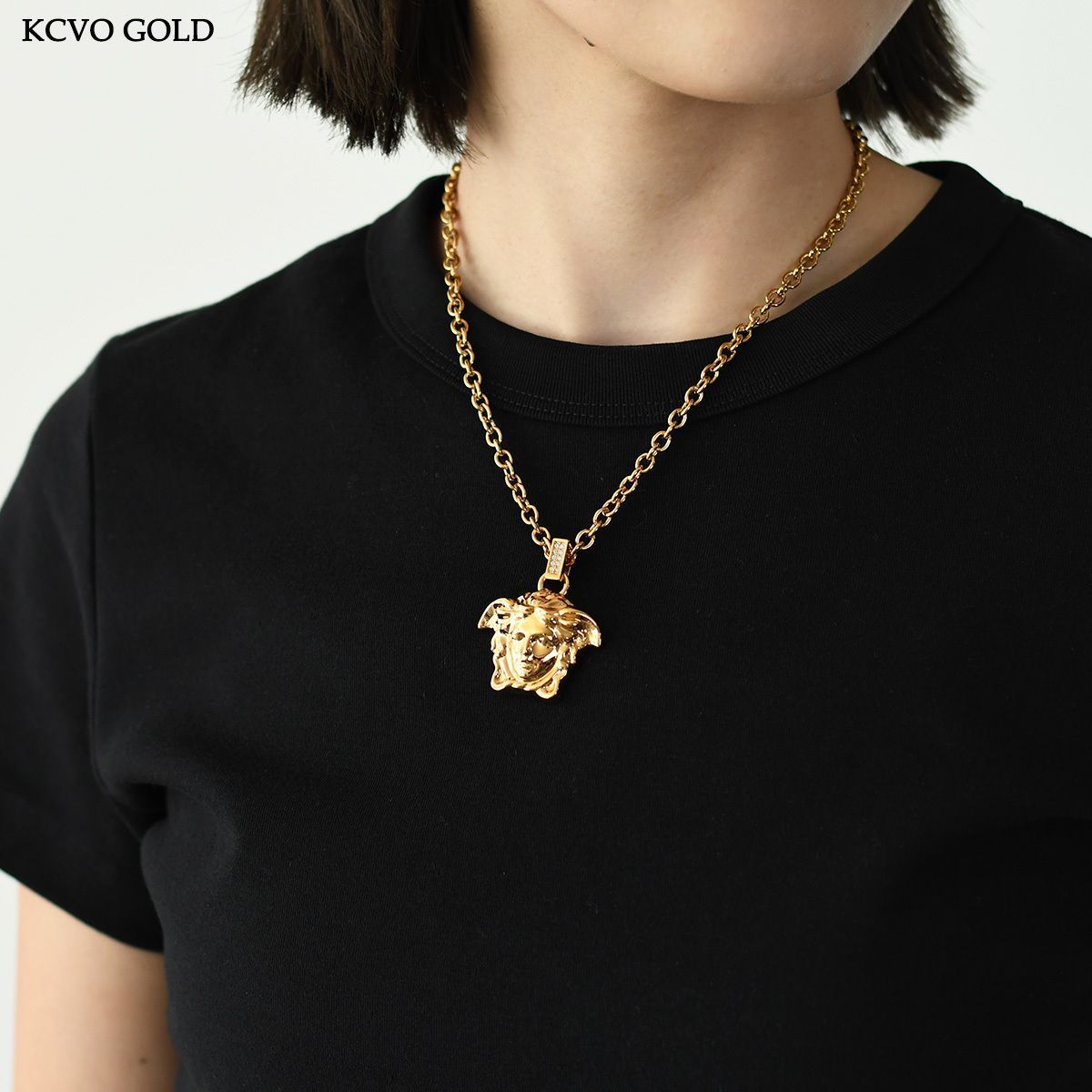 VERSACE ヴェルサーチ メデューサ ネックレス ゴールド×ラインストーン VERSACE - ヴェルサーチ メデューサ ラインストーン ネックレス グレカ