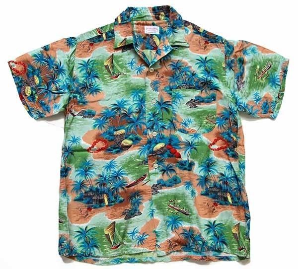60s 日本製 ALOHA SHIRTS ハワイ柄 ハンドスクリーン レーヨン