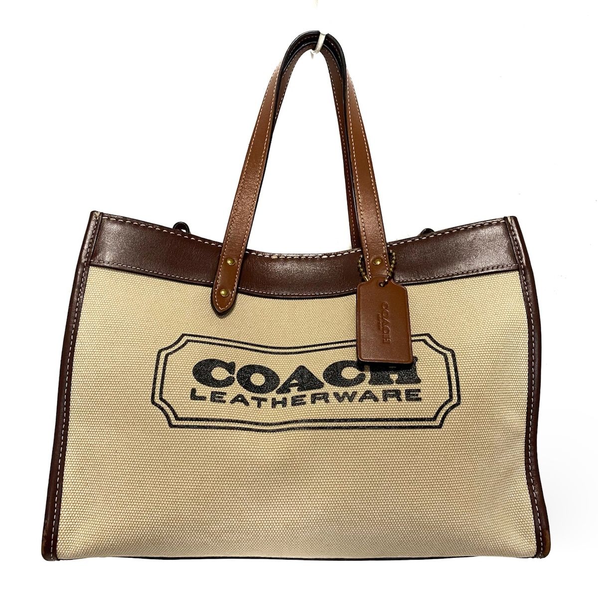 COACH(コーチ) トートバッグ フィールド トート 30 ウィズ コーチ バッジ C8459 アイボリー×ダークブラウン×ブラウン  キャンバス×レザー - メルカリ