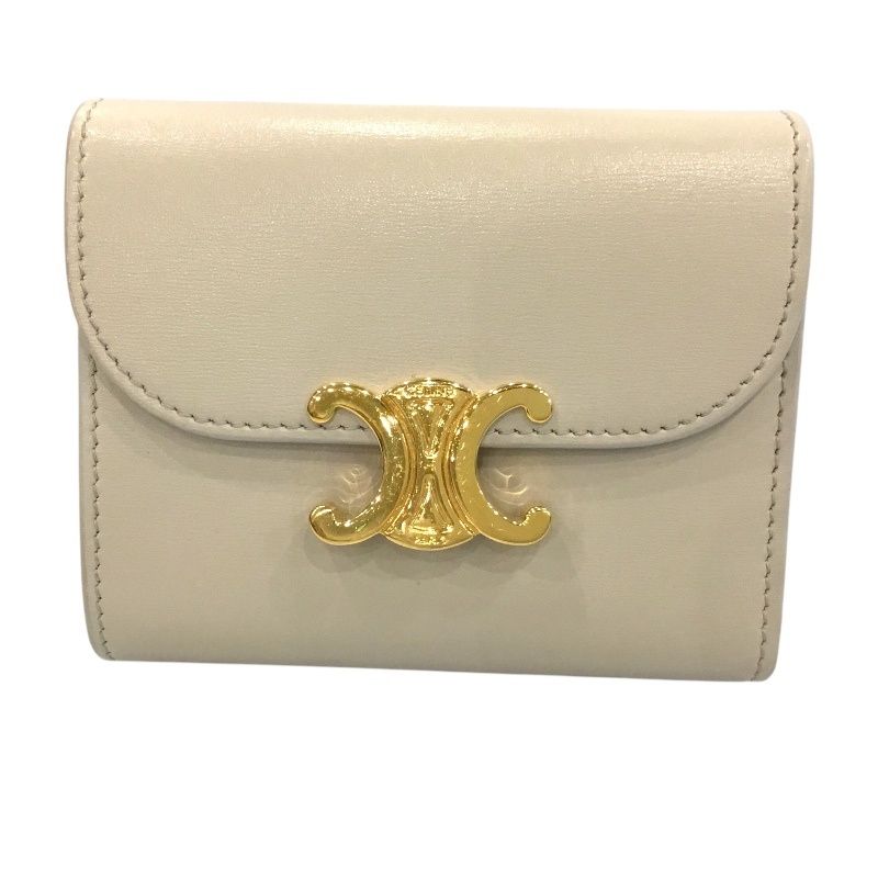 セリーヌ CELINE レザー トリオンフ スモールウォレット ライトベージュ ゴールド金具 JA-22881