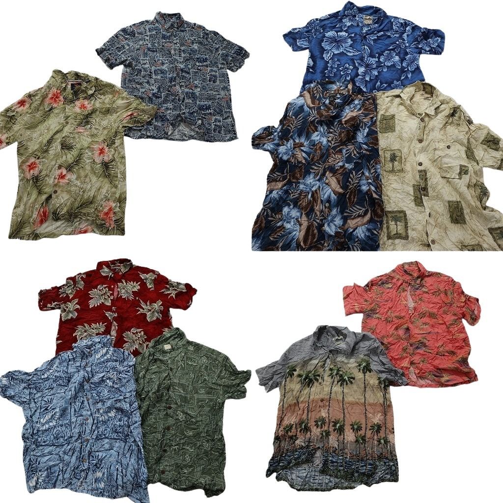 古着卸 レーヨン系 アロハシャツ 半袖シャツ 10枚セット メンズ XL ハイビスカス ホライズン リーフ柄 古着 NA3338