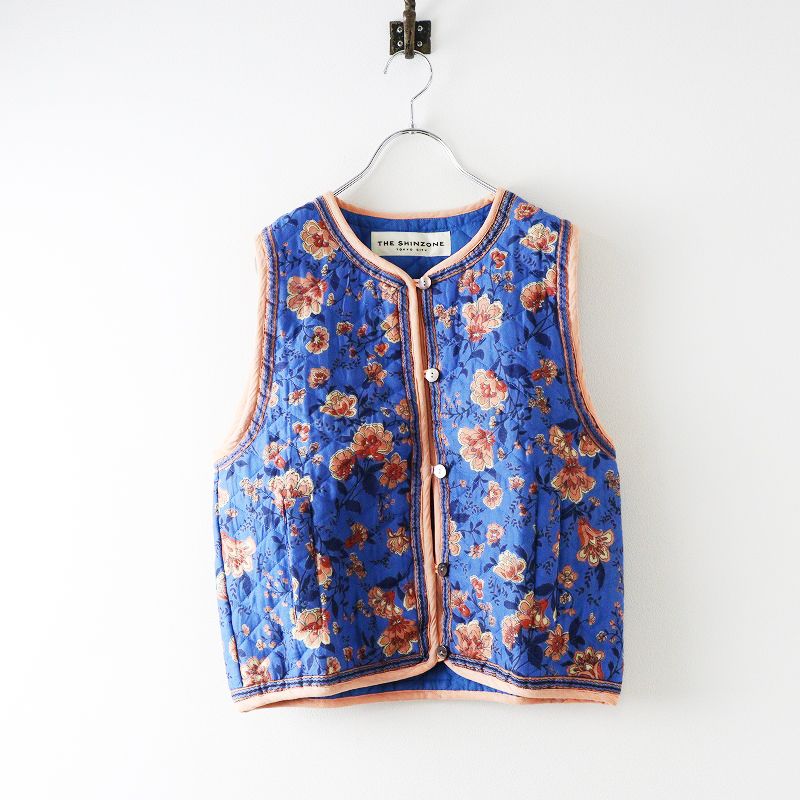 2025AW ザシンゾーン THE SHINZONE HOLI VEST ホーリーベスト F0 ブルー フラワープリント キルティング ジレ 2400014653922