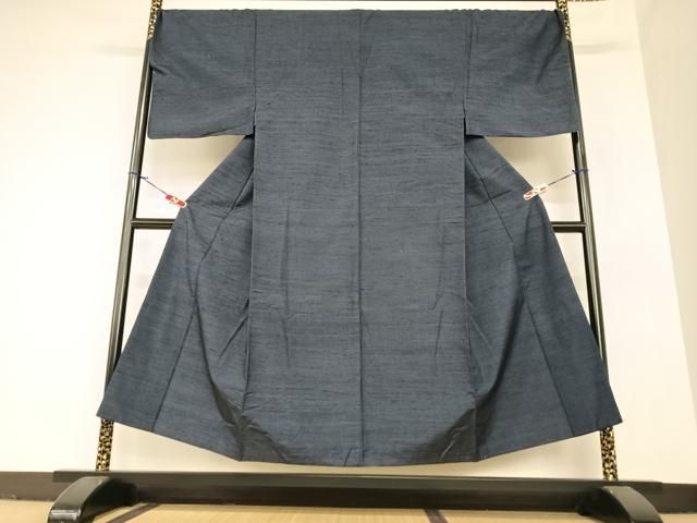 平和屋着物●男性 紬 色無地 青褐色 正絹 AABA0095zg