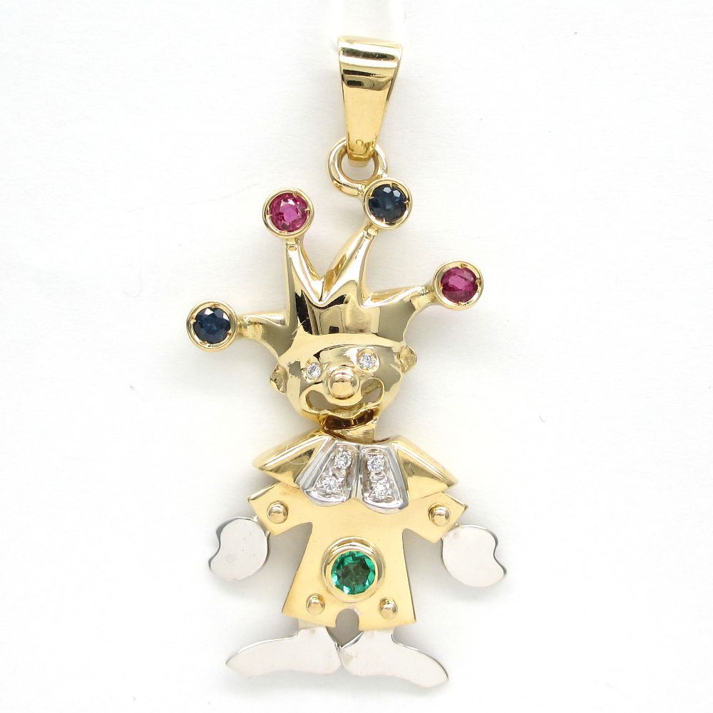 750 ゴールド マルチ ダイヤモンド ピエロ型 ペンダントトップ 中古 美  