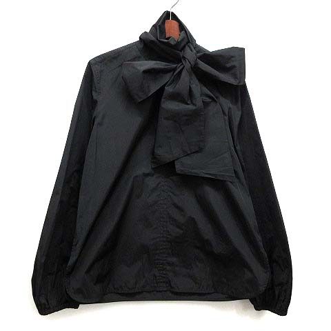 マックスマーラ MAX MARA 2025SS ポリエステル シルク ボウタイ ブラウス ボリュームスリーブ ハーフジップ ブラック 黒 38