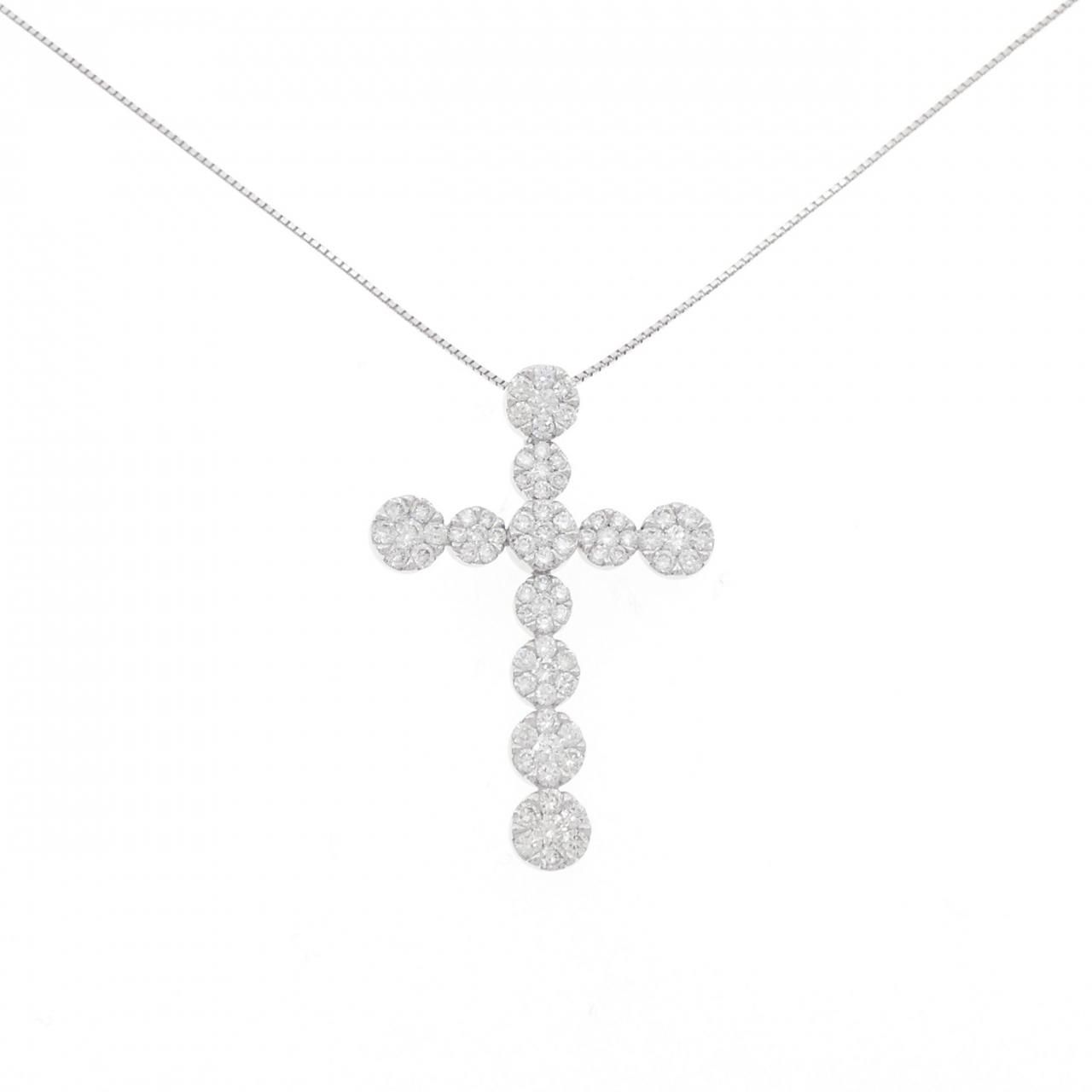 750WG/K18WG クロス×フラワー ダイヤモンド ネックレス 1.76CT - メルカリ 