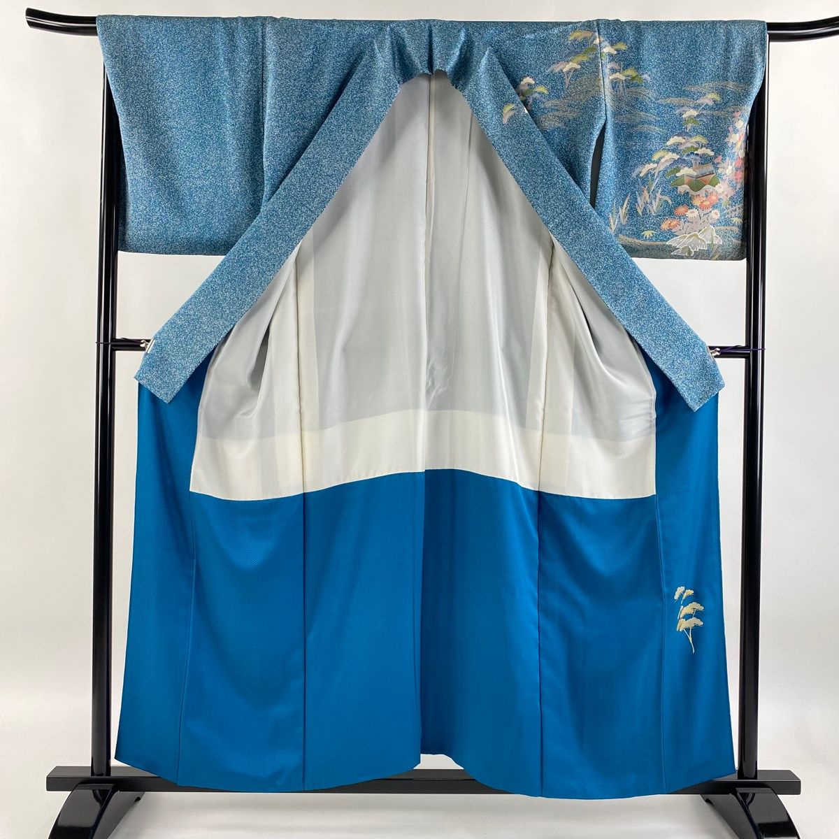 ★専用★未使用品 訪問着 薄い青緑 雀 スズメ 身丈155cm 裄丈63cm 袷 訪問着 身丈155cm 裄丈62cm S 袷 落款 童 草花 染め分け 青灰色