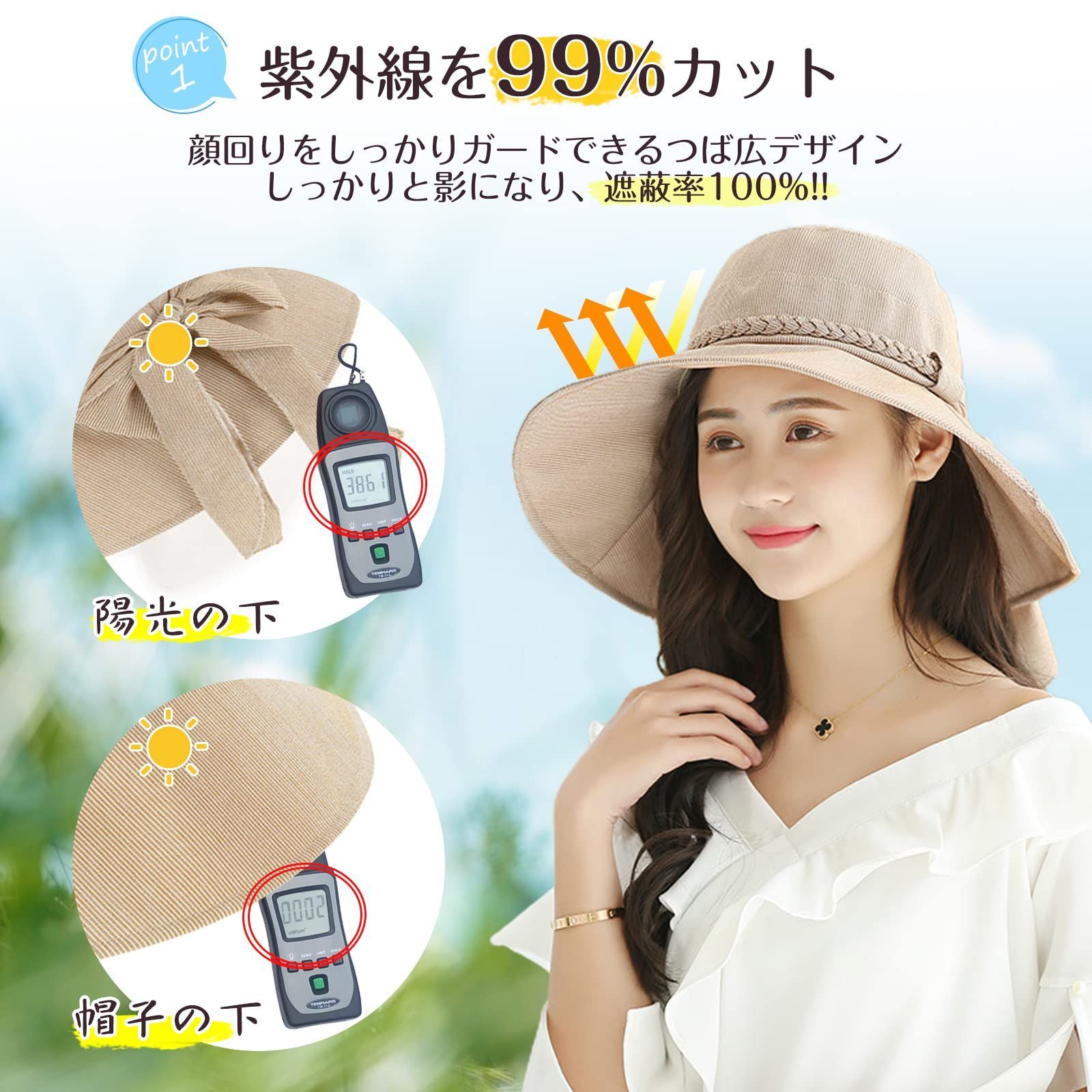 【色: カーキ】Candybay UVカット 帽子 レディース 日焼け防止 ハッ
