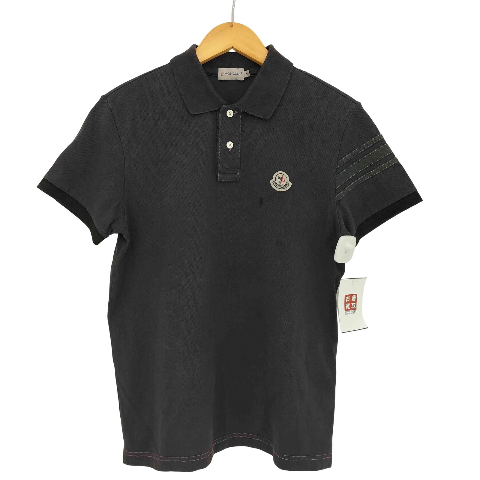 【美品】 モンクレール MONCLER ポロシャツ 金 ロゴ ワッペン M モンクレール MONCLER フロントロゴワッペンポロシャツ 後染め