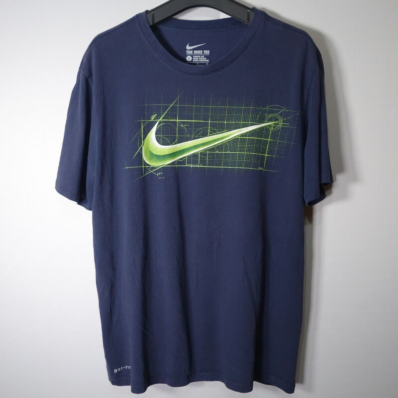 ナイキ NIKE プリントTシャツ 半袖 メンズ L クルーネック ドライフィット フロントロゴ 古着