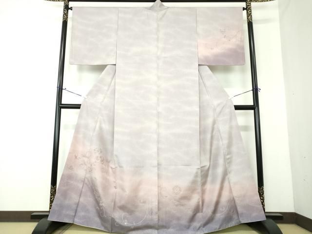 平和屋着物○本場大島紬 訪問着 刺繍 刺し子 吉祥文 黒地 正絹 逸品