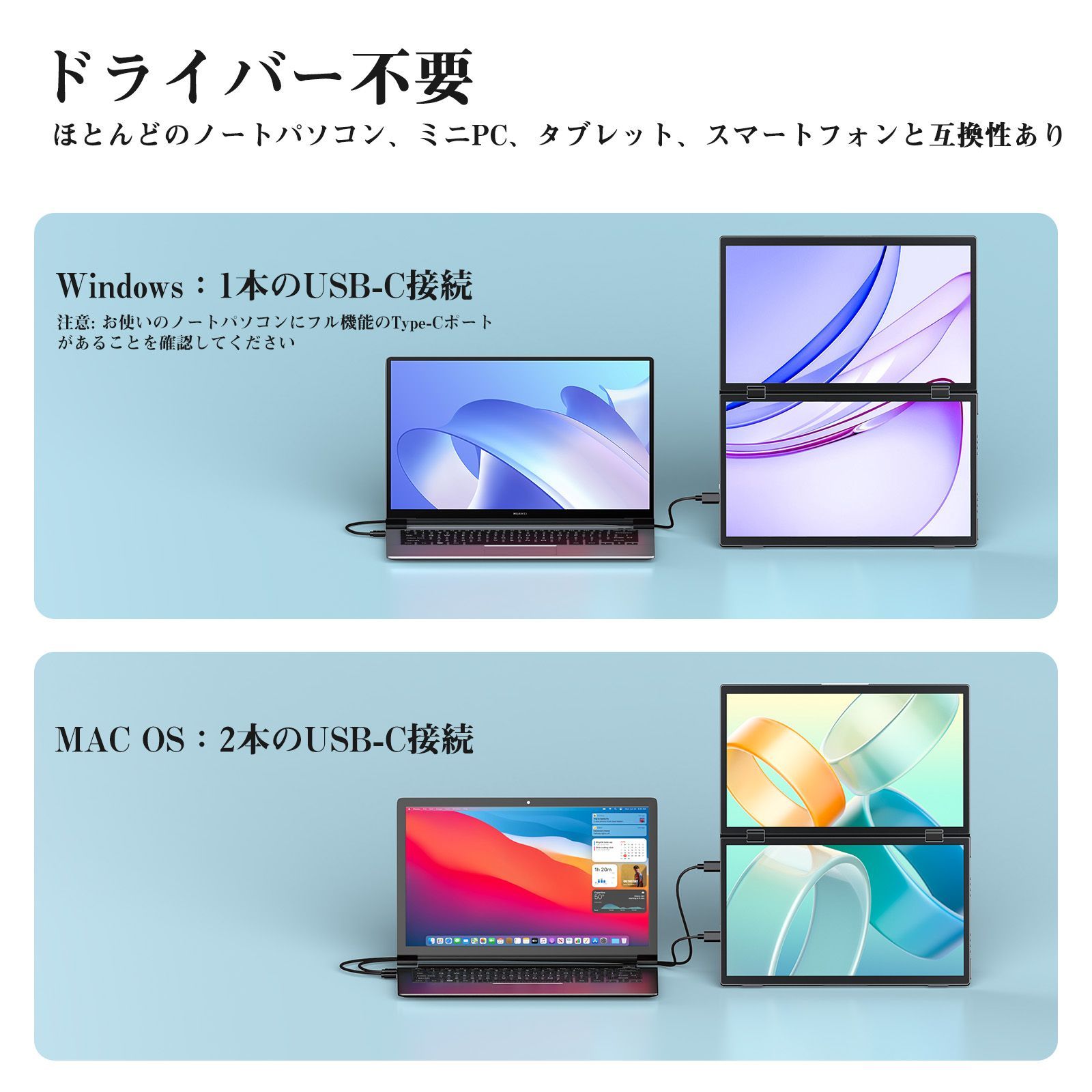 デュアル モバイルモニター 15.6インチ FHD1080P 2画面モニター