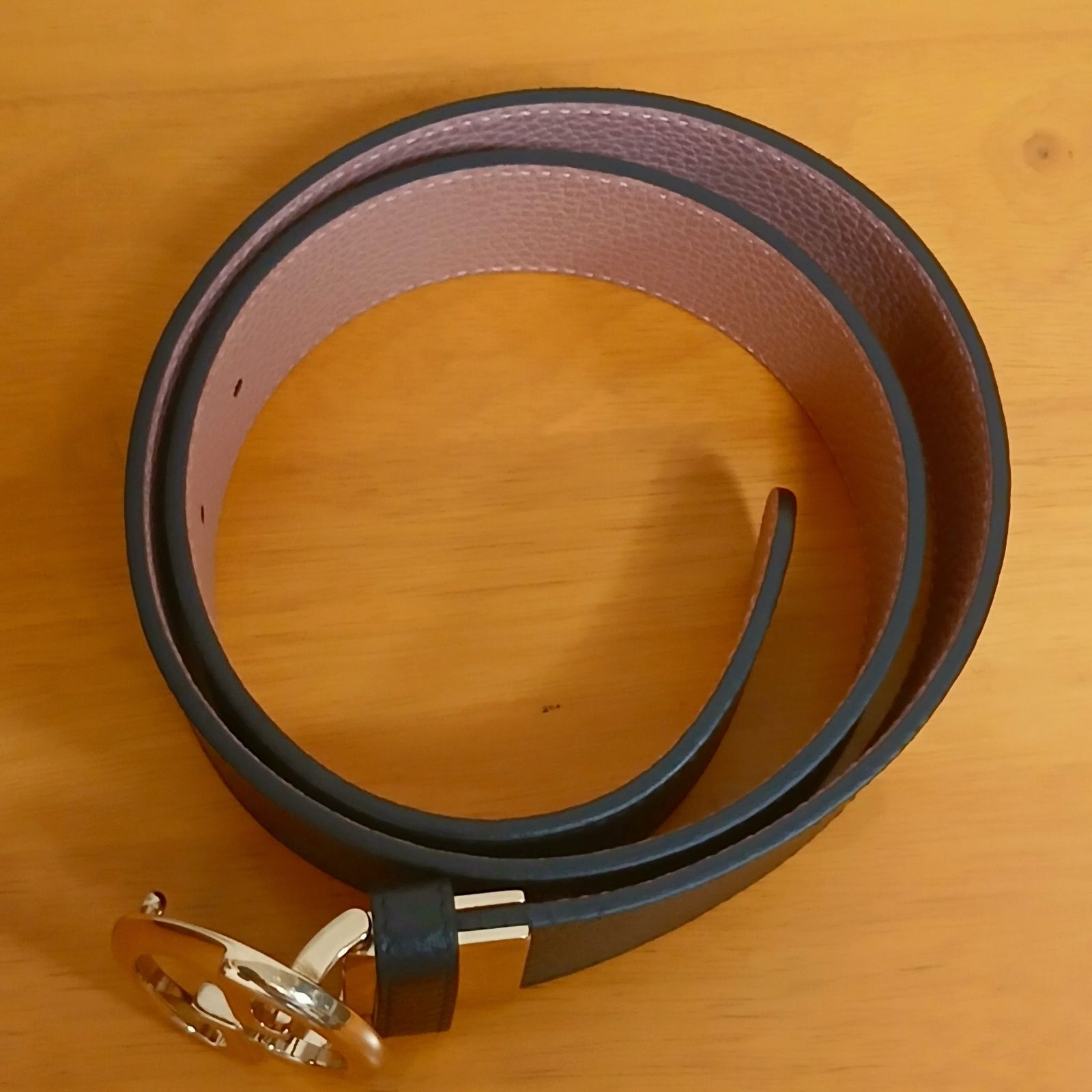 レザーベルト ブラック×ピンク金