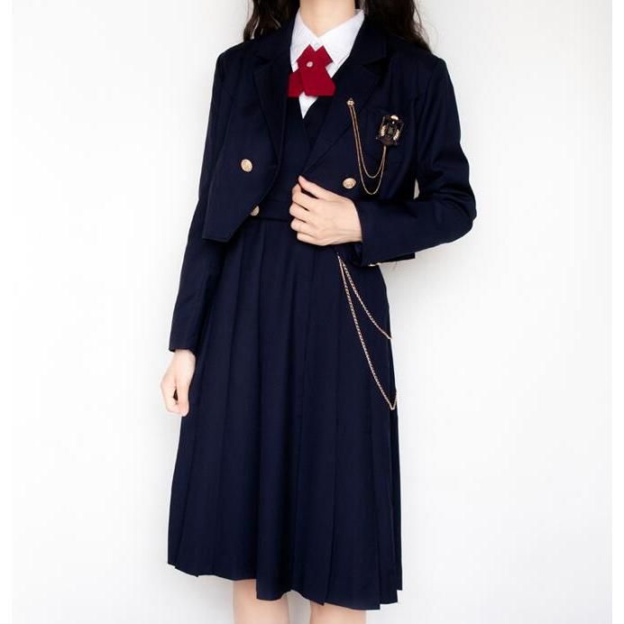 学生服 スクール ジャンパースカート 女子高校生 制服 セーラー ブレザー ミモレ丈 ジャンパースカート コスプレ ワンピース サロペット 通学 入学  卒業 高校制 - メルカリ