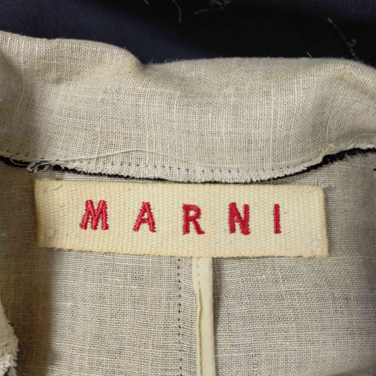 マルニ MARNI イタリア製 ダメージ加工 3B リネン混 ウールテーラード ジャケット レディース EUR：40
