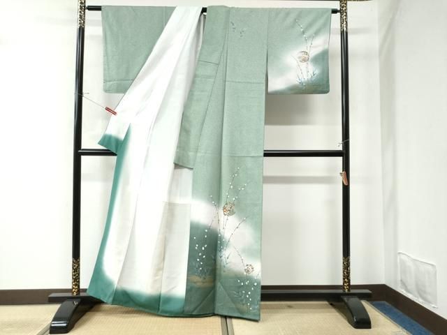 平和屋着物●訪問着　刺繍　枝蕾花唐草文　暈し染め　金彩　正絹　逸品　CAAW8025yc 平和屋着物○訪問着 刺繍 枝蕾花唐草文 暈し染め 金彩 正絹 逸品