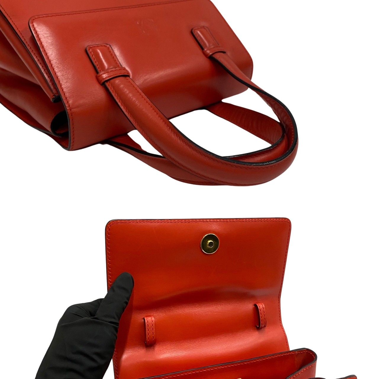 RomUsed極 美品 袋付き ロエベ アナグラム ロゴ レザー 2way ハンドバッグ 赤