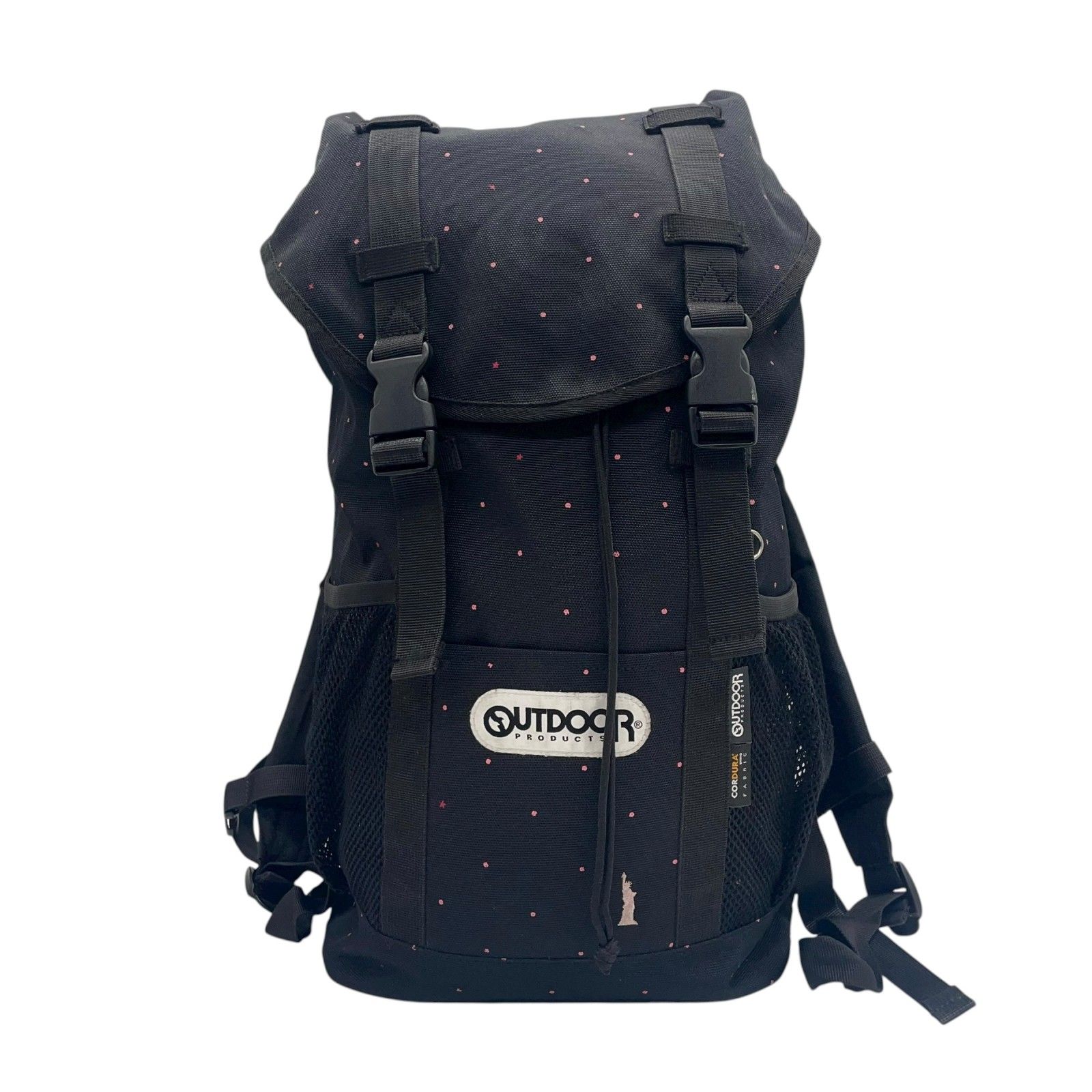 アウトドアプロダクツ OUTDOOR PRODUCTS コーデュラ リュックサック バックパック 黒 ブラック ドット柄 S93
