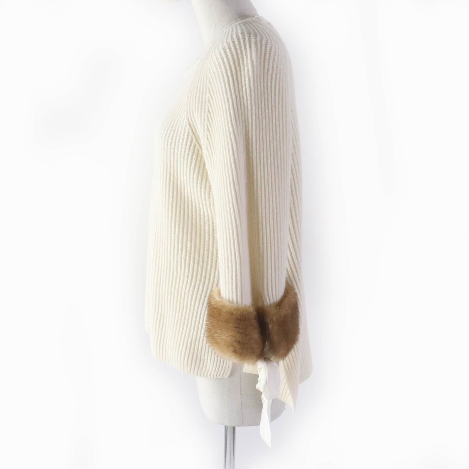 極美品☆FENDI フェンディ カシミヤ100％ ミンク使い 袖口リボン付 